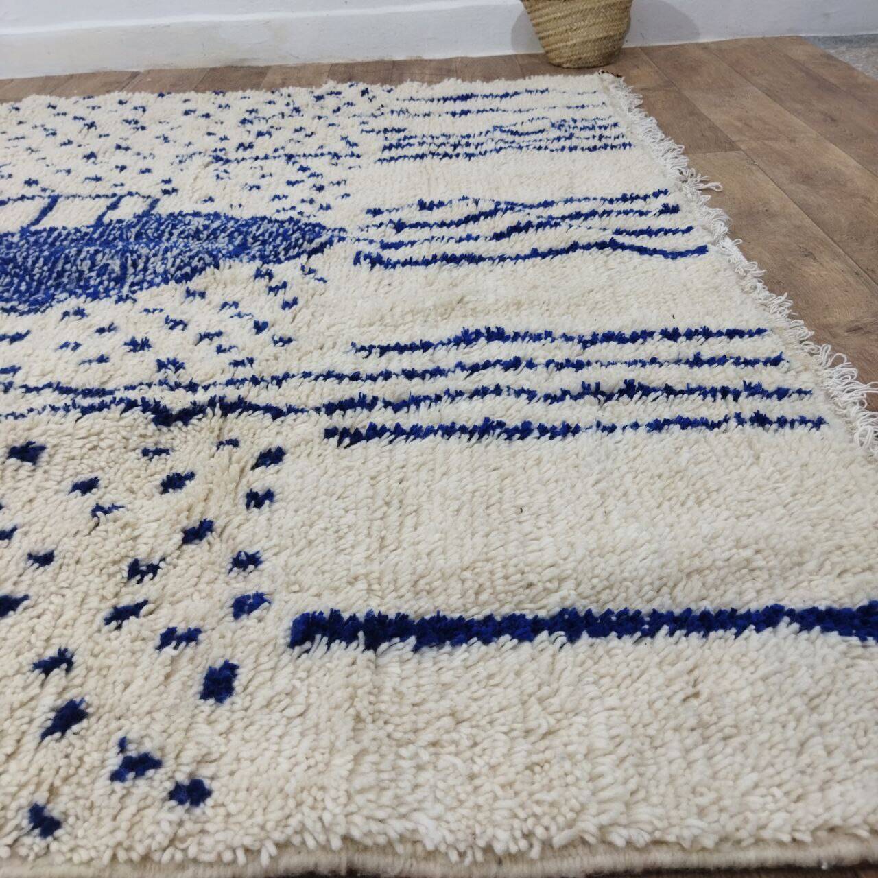 Vintage Azilal rug 290x196 cm - Blue geometric patterns