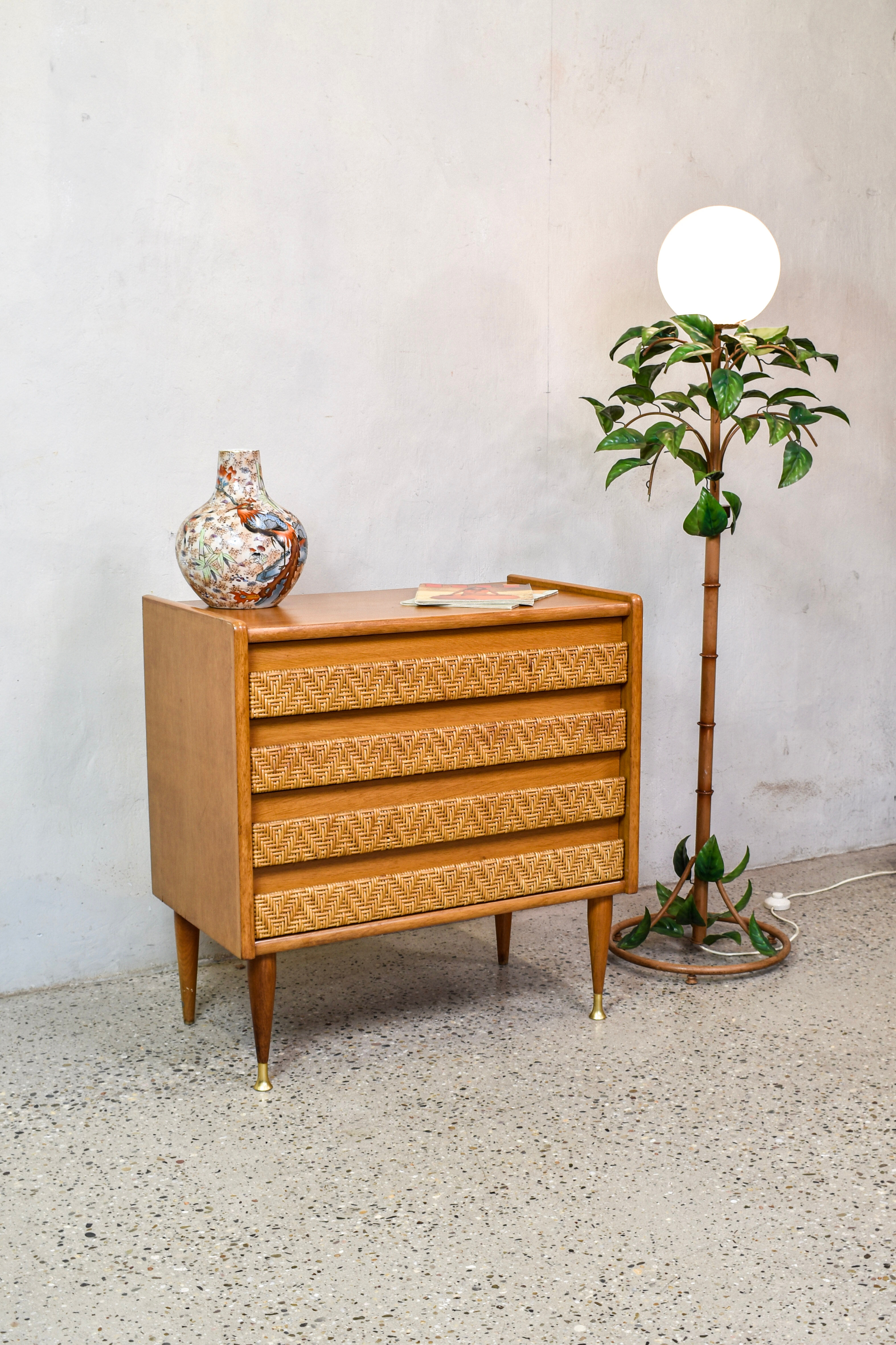 Oak & rattan commode