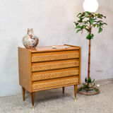 Commode en chêne et rotin