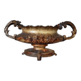 Grande jardinière ancienne en fonte sur pied, patine brun-or, France, vers 1900