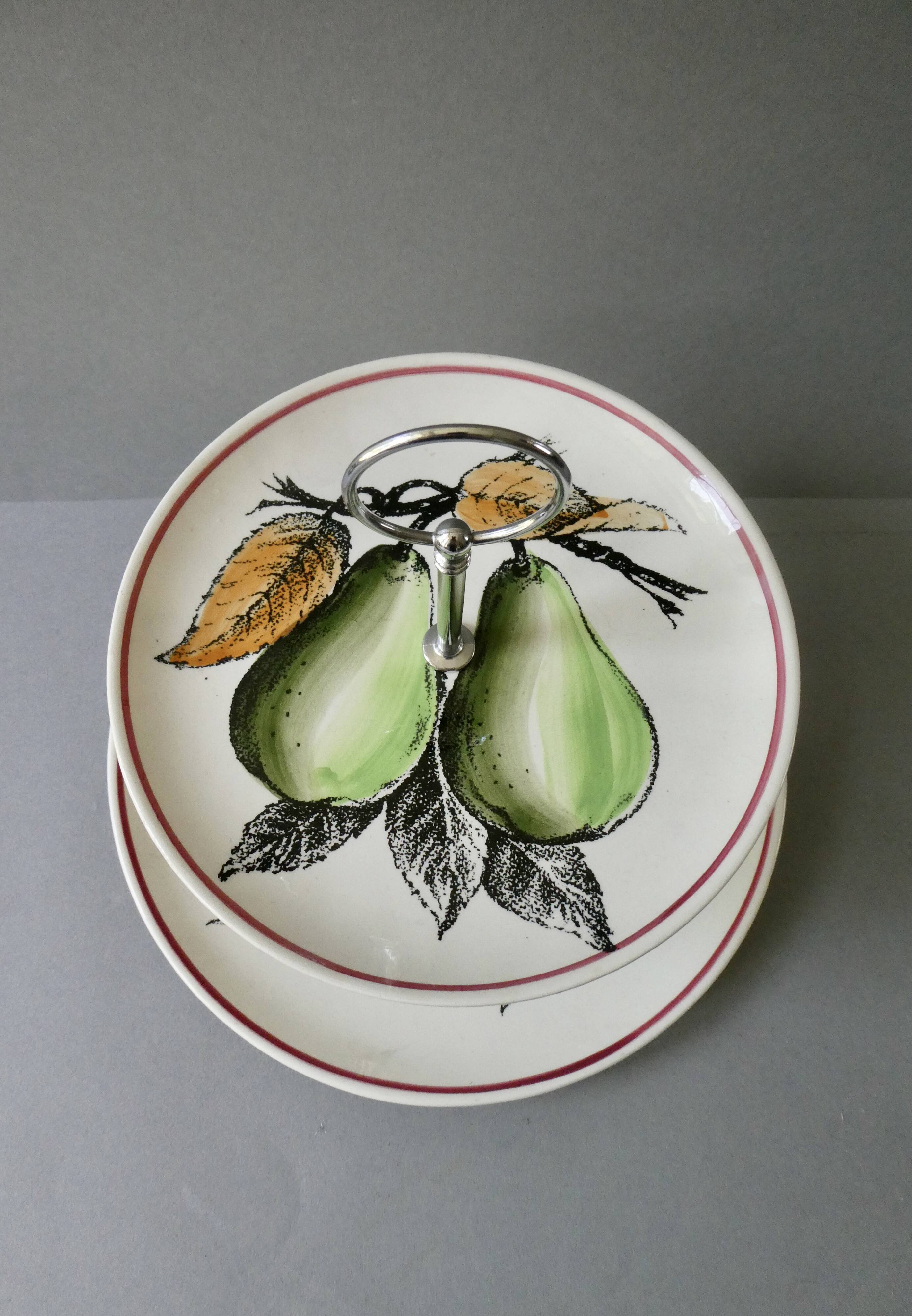 Dishes, fruit display Gien France, red cord decor