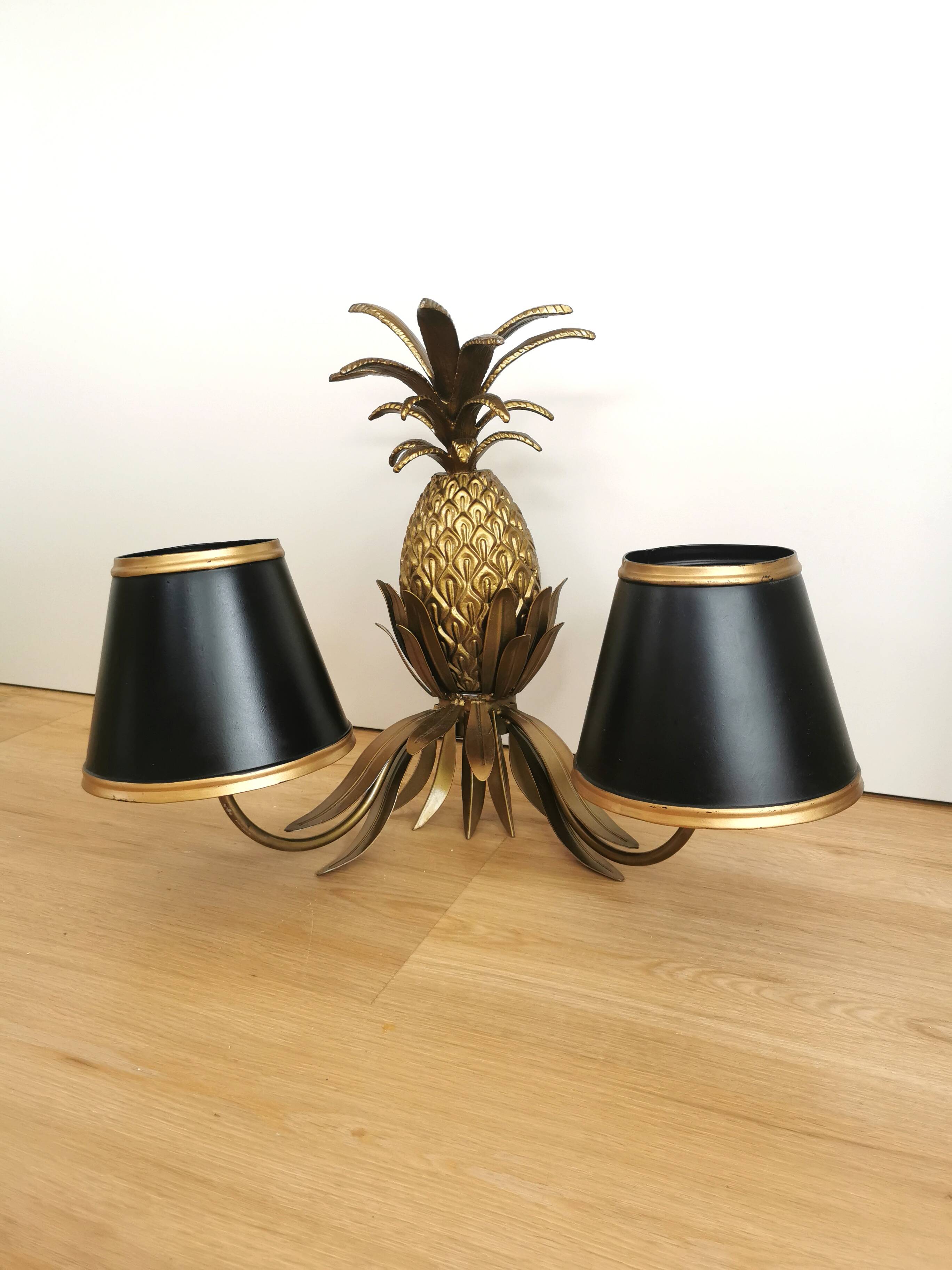 Vintage Gold Pineapple Wall Lamp with Black Shades: Mid-Century Retro Light