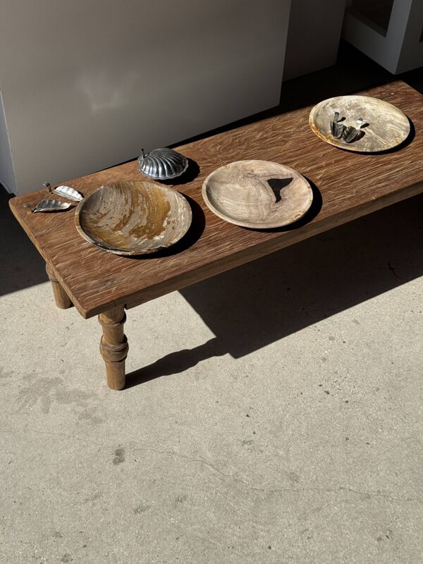 Vide poche, plat ou assiette circulaire en bois pétrifié gris orangé D25,5