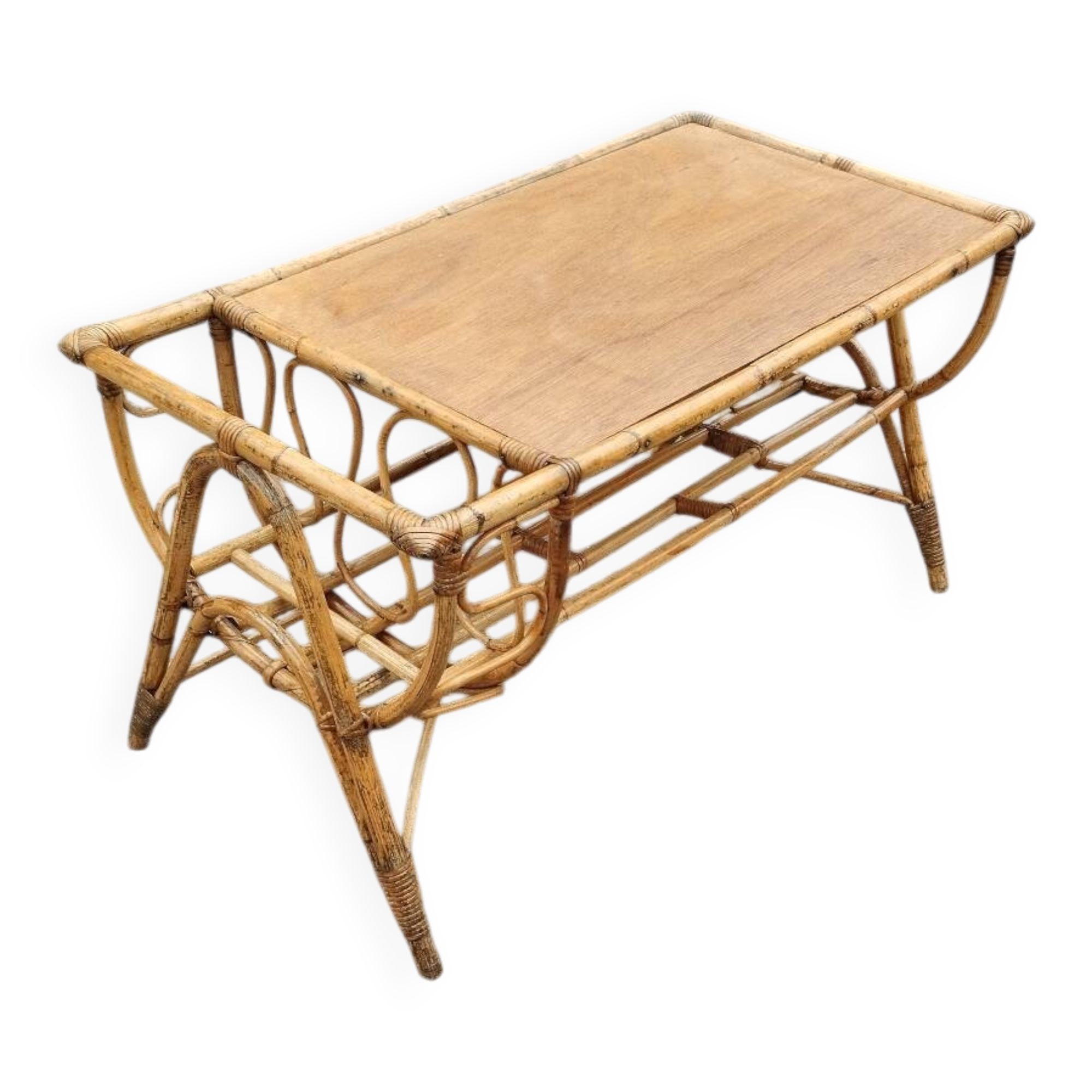 Vintage antique rattan coffee table