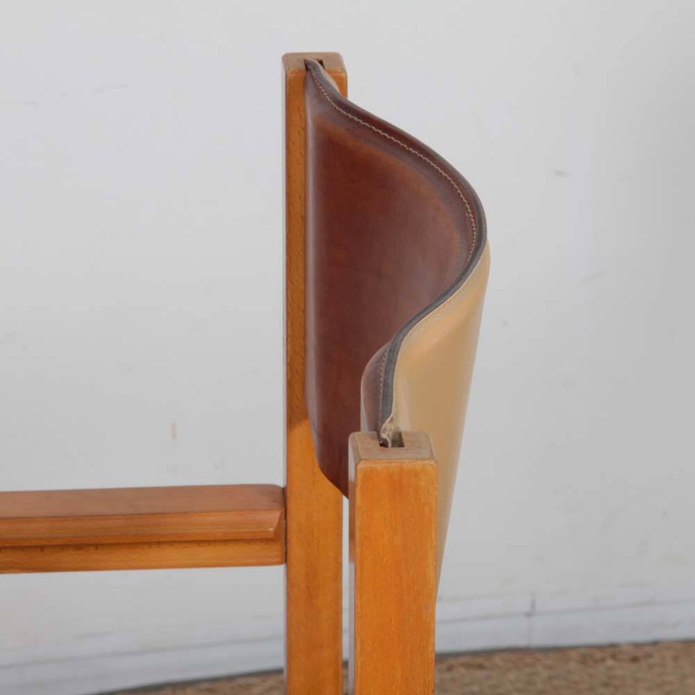 Vintage bridge chair in solid wood and leather, 1980
