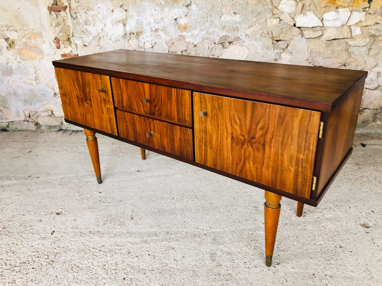 Vintage low row in flame walnut, by G N B , Circa 60