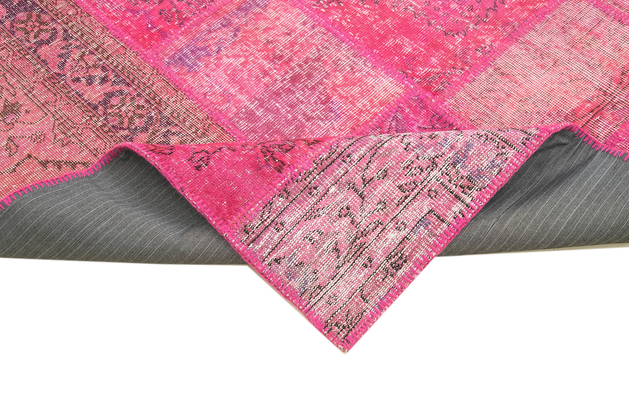 Handmade anatolian vintage 200 cm x 302 cm pink patchwork rug