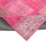 Handmade anatolian vintage 200 cm x 302 cm pink patchwork rug