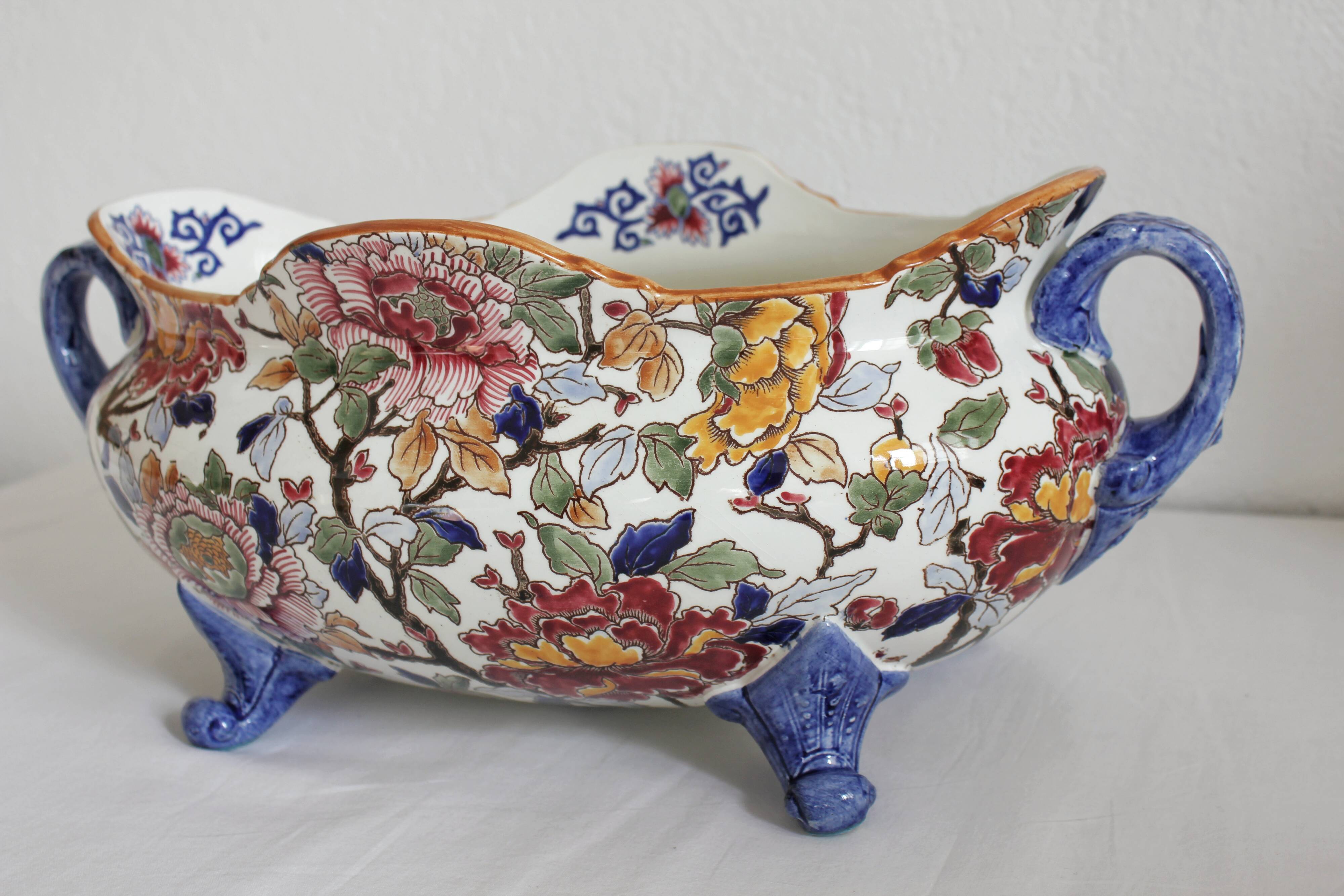 Bernard planter with handles, Peonies, Gien earthenware