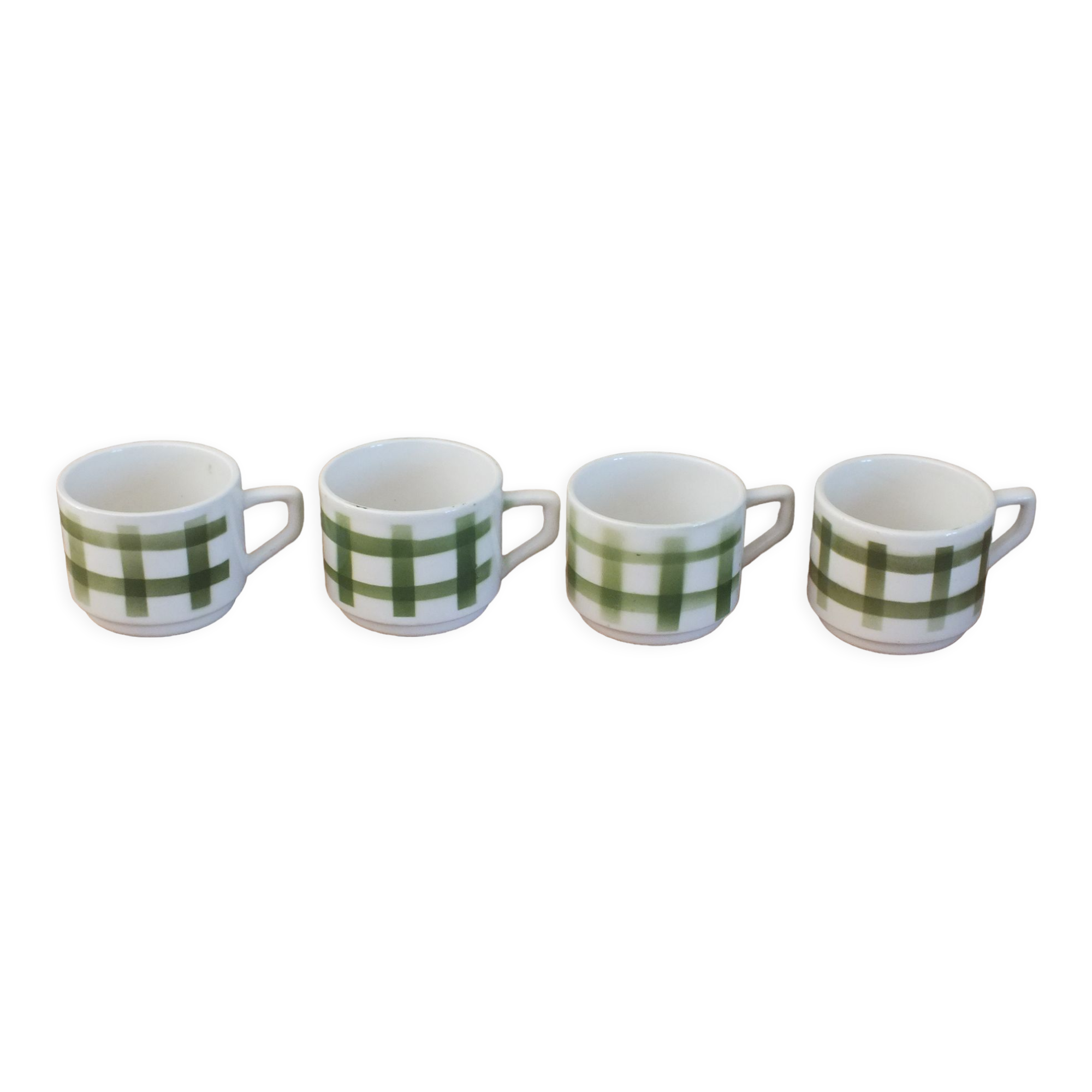 4 vintage cups with green tile decor