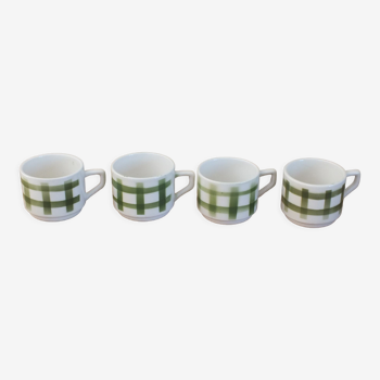 4 tasses vintage à décor carreaux verts