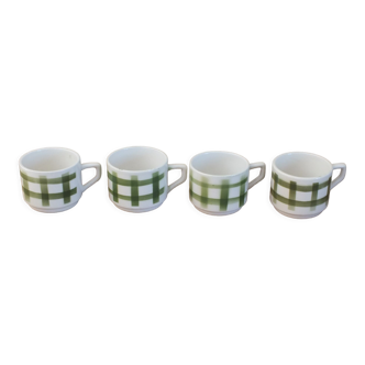 4 vintage cups with green tile decor