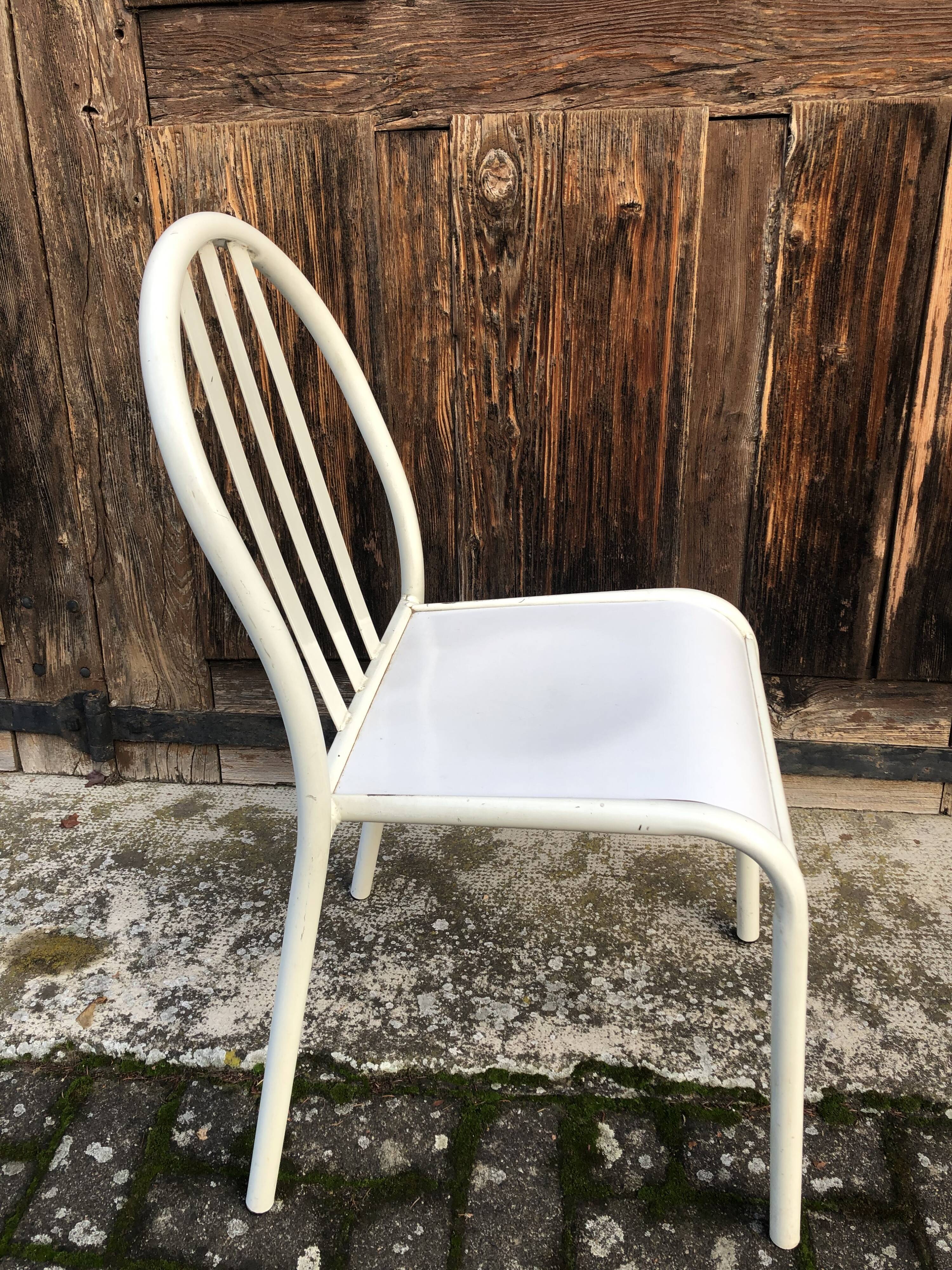Lot 4 chairs Mallet-Stevens 60s white and wood-washed tube