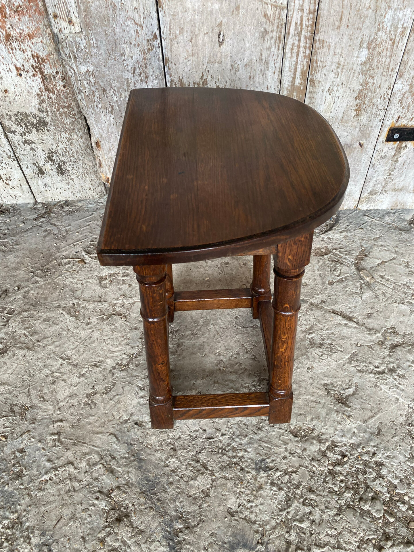 Escabelle Choir Stool Antique Solid Oak Half-Moon 19th Century Wine