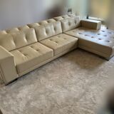 Canapé d'angle design moderne, en cuir véritable beige/sable