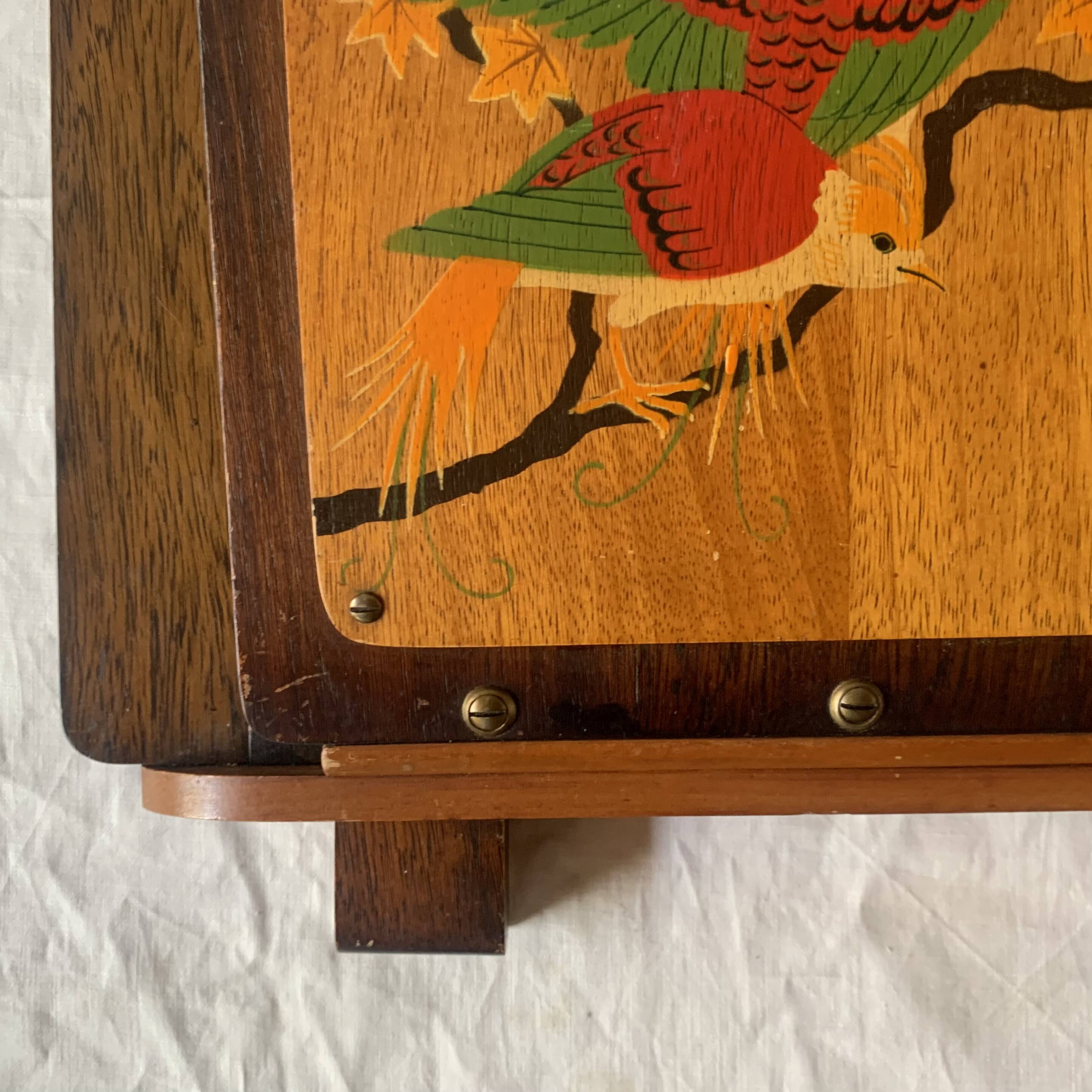 Art Deco wall mail holder in painted wood - bird decor