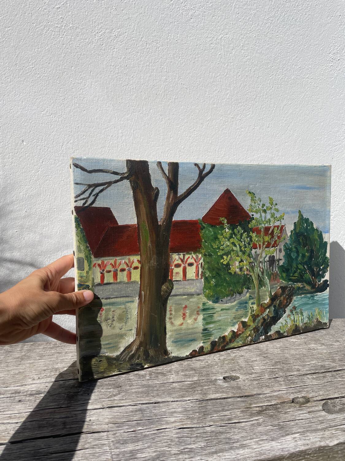Old landscape painting oil on canvas