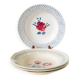 Set of 4 mismatched Digoin Sarreguemines floral soup plates