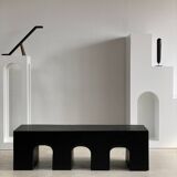 Bench in solid monoxyl wood, carved base in 3 arches - Black color