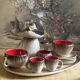 Mushroom-shaped earthenware service by Bruno Dose, vintage 1960s