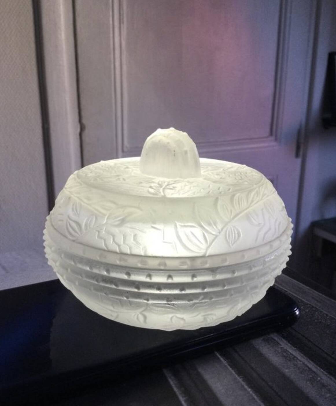 Art Deco Molded Glass Candy Box / Powder Box - Floral