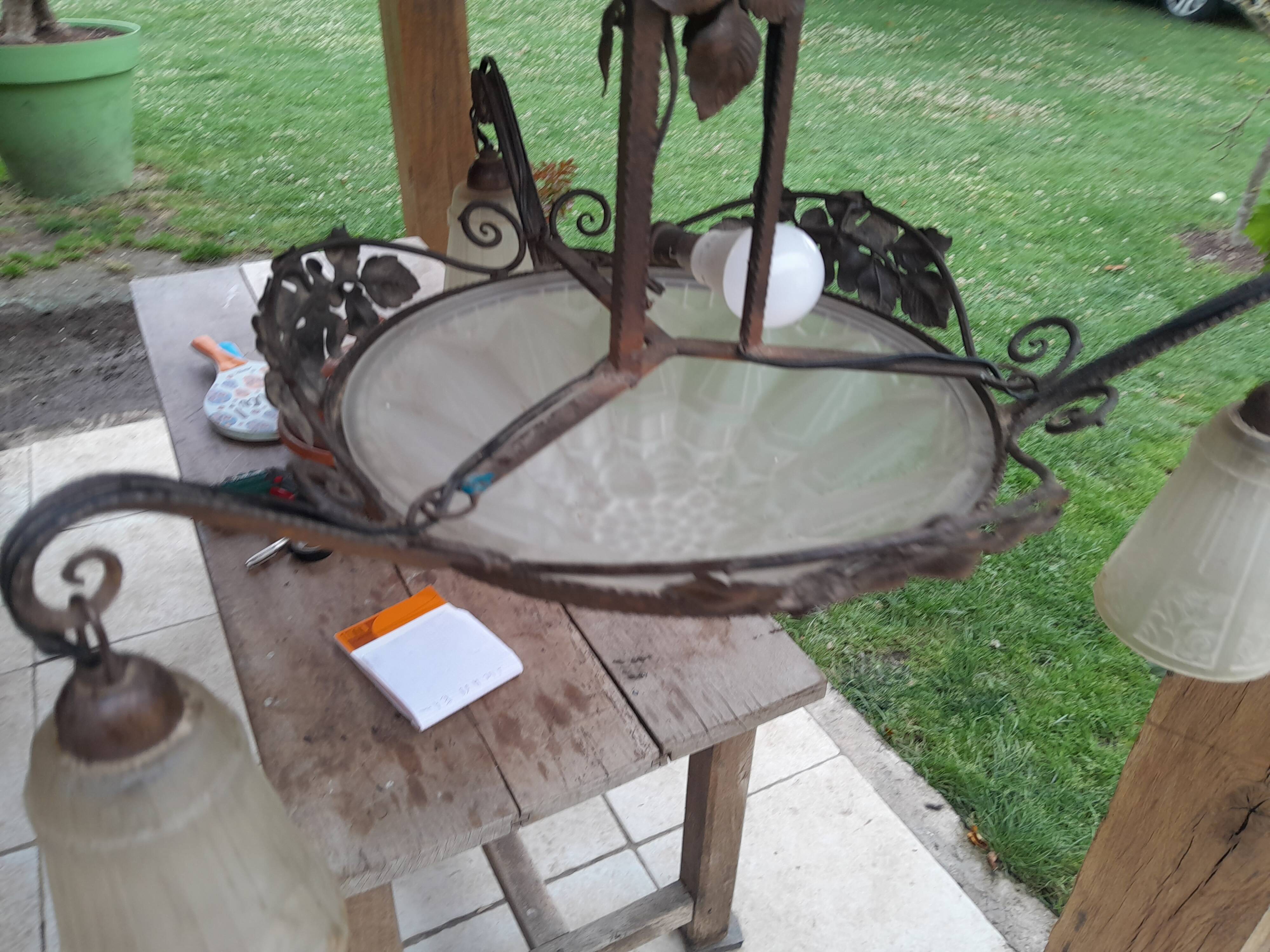 Art Deco chandelier wrought iron Nancy style twentieth era