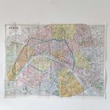 Vintage map 1970 Paris and its quarters 74x55cm