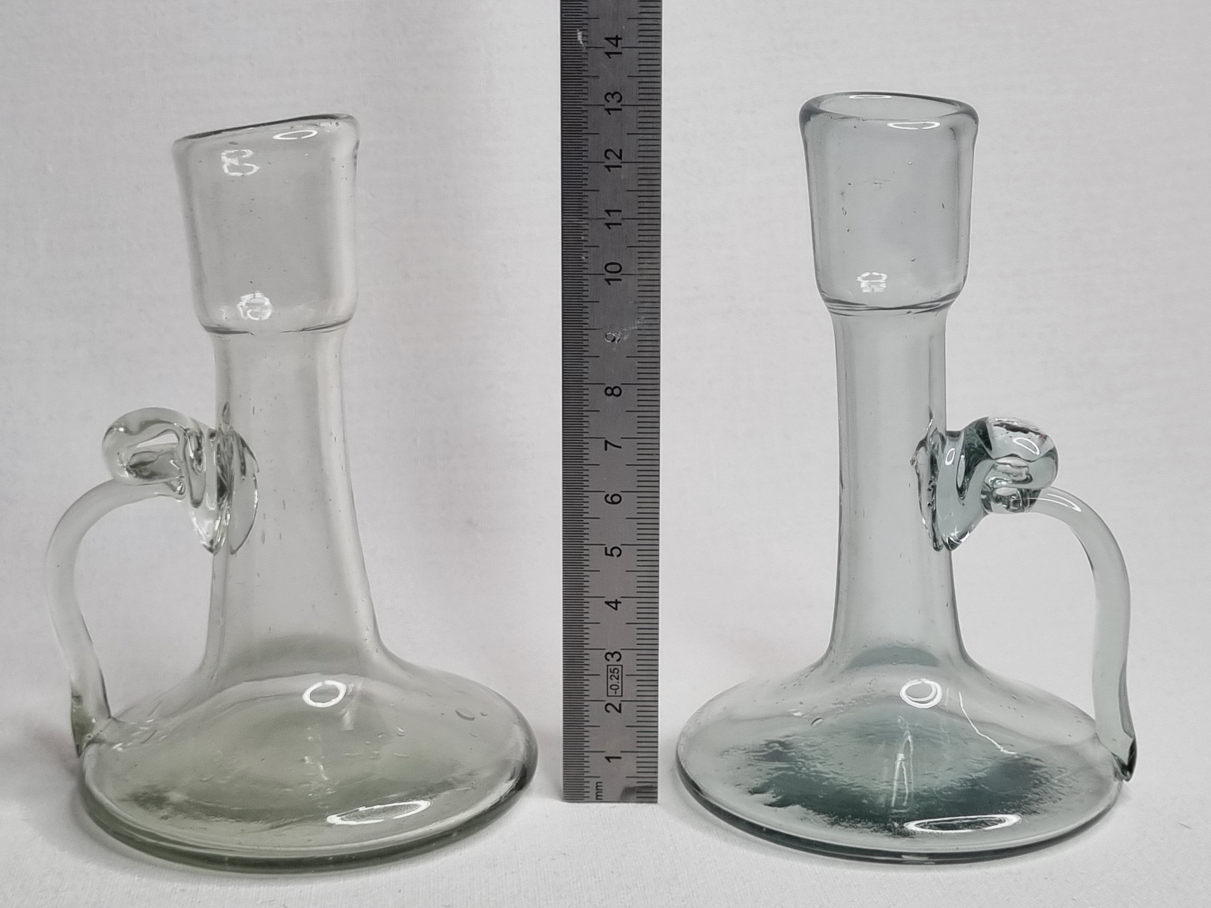 Pair of blown glass candlesticks, 13 cm