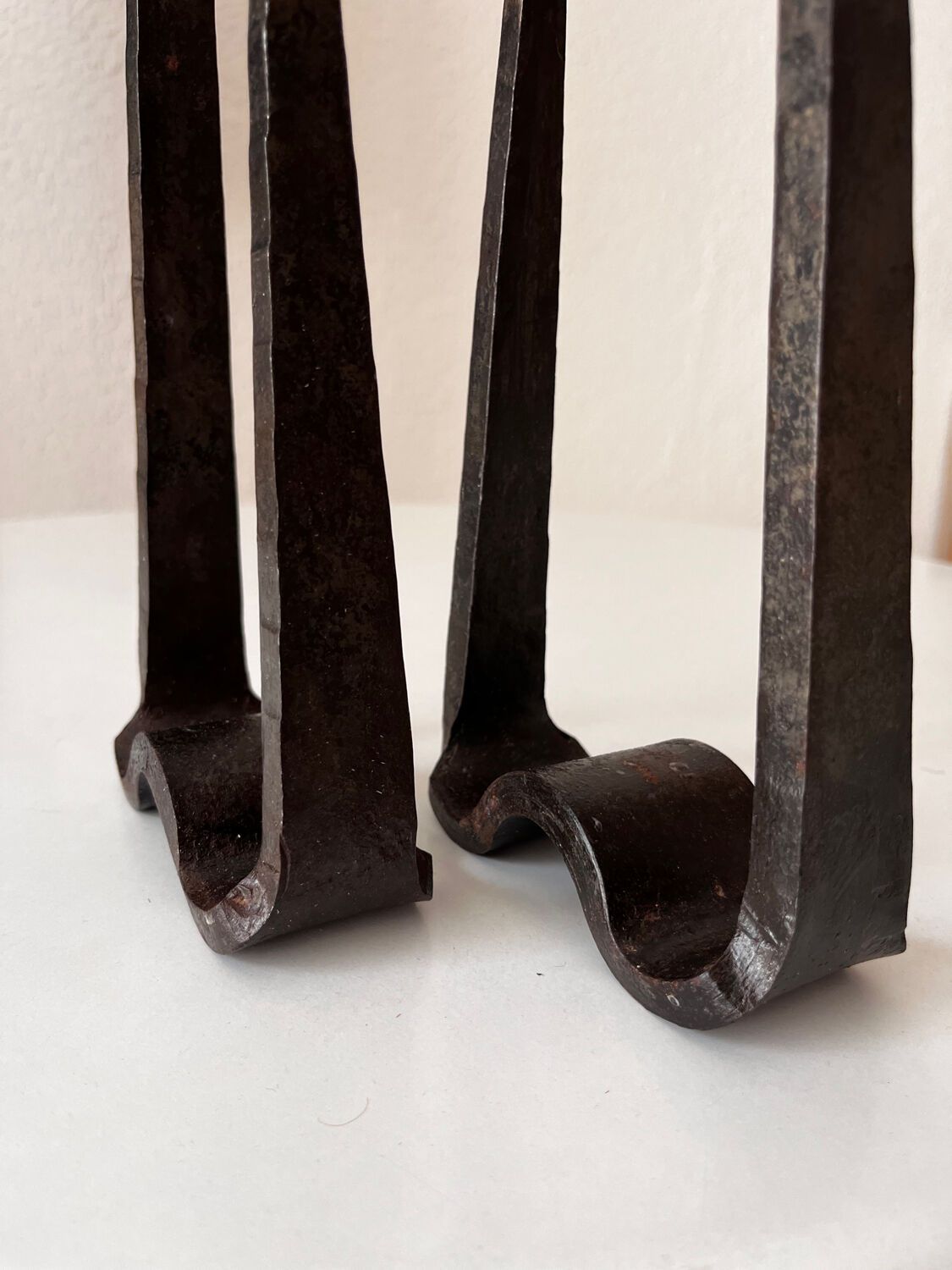 Brutalist wrought iron candlestick pair