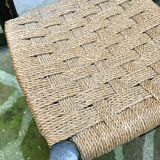 Chaise Italienne Vintage Laquée Noire Corde Tressée