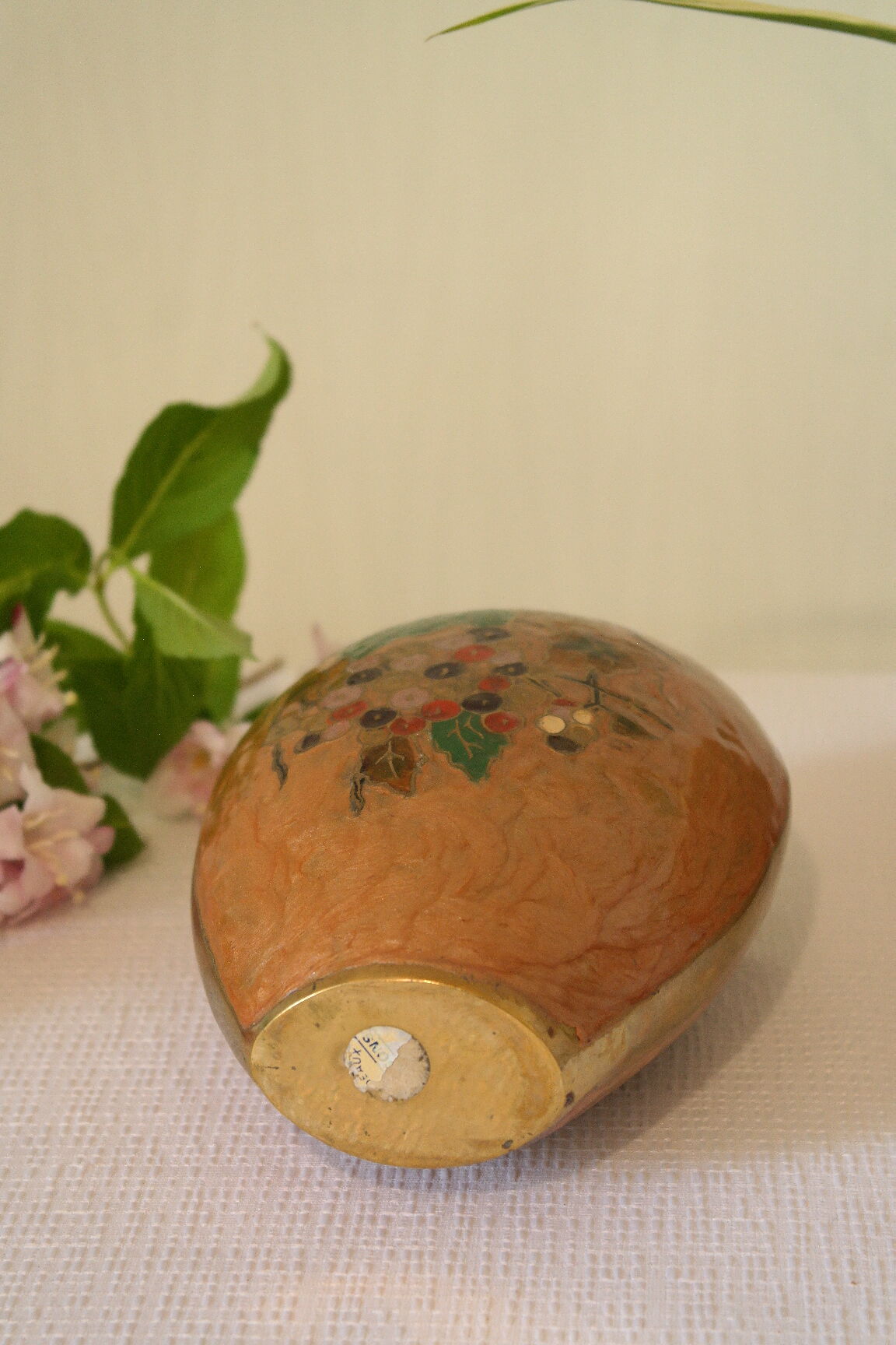 Vintage enamelled polychrome brass vase