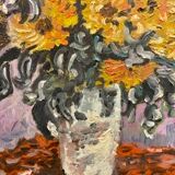 Painting, still life with sunflowers, oil on canvas 60/70