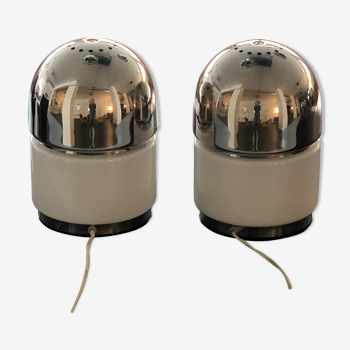 Pair of Chrome and Glass "Salt & Pepper" table lamps by Goffredo Reggiani. 70s