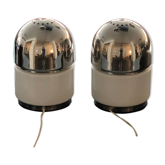 Pair of Chrome and Glass "Salt & Pepper" table lamps by Goffredo Reggiani. 70s