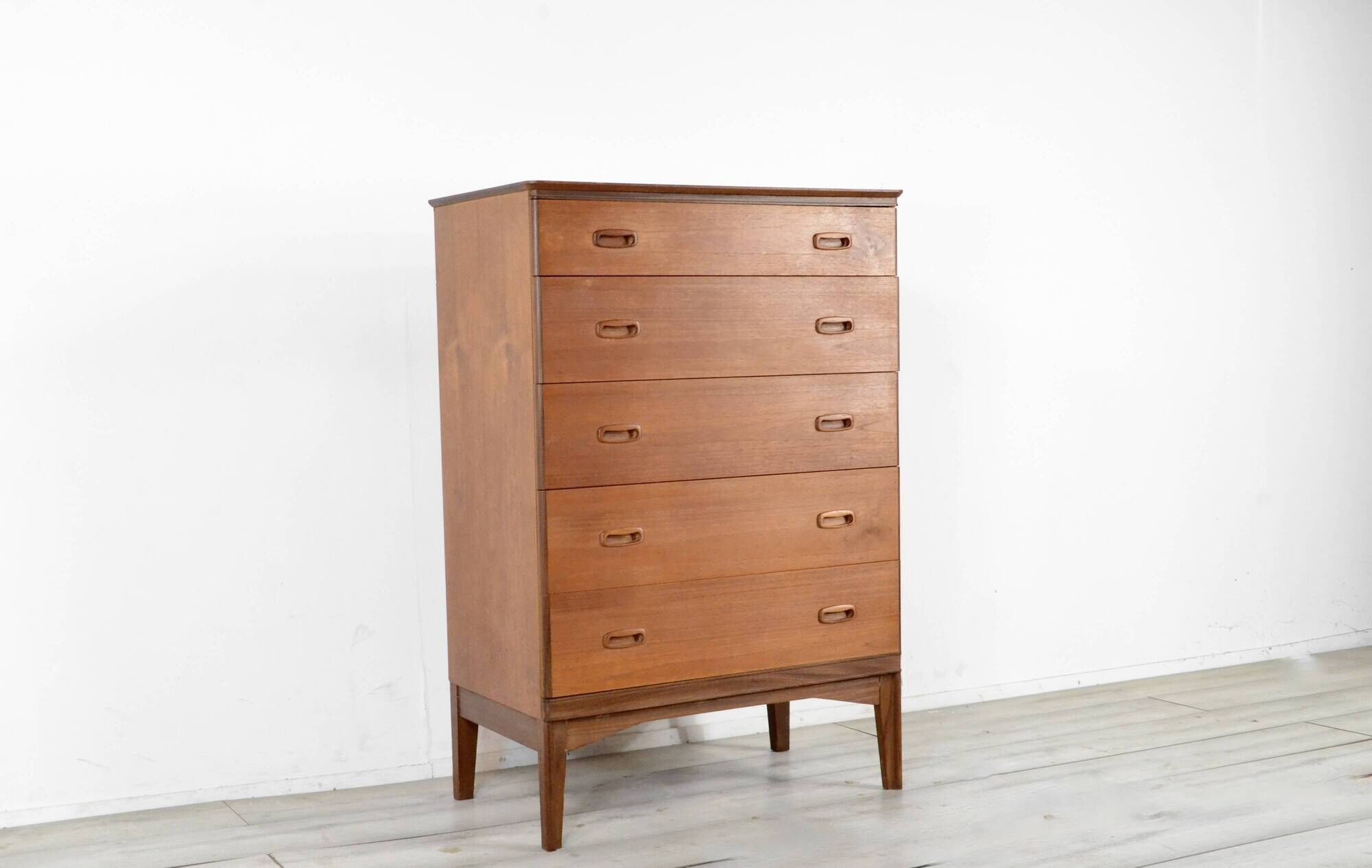 Midcentury Tallboy / Chest Of Drawers In Teak. Vintage Modern / Scandinavian / Retro / Danish Style
