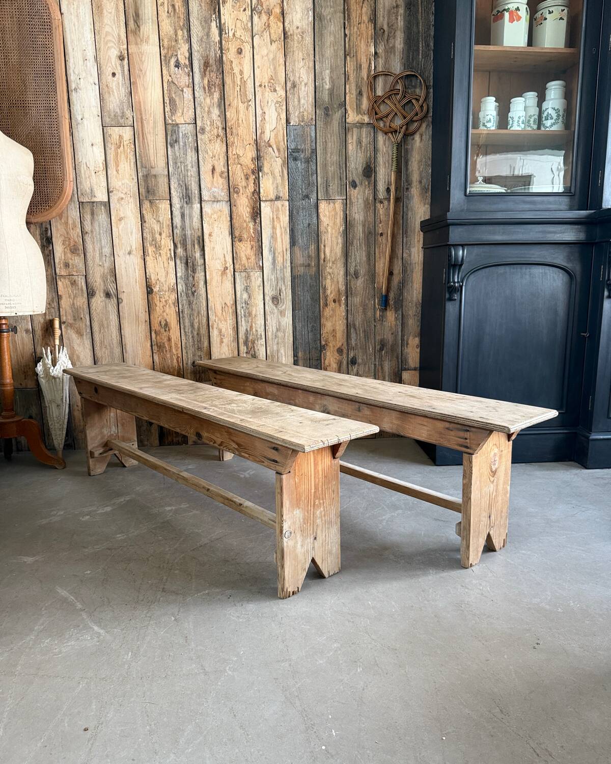 Pair of vintage farmhouse benches (refurbished)