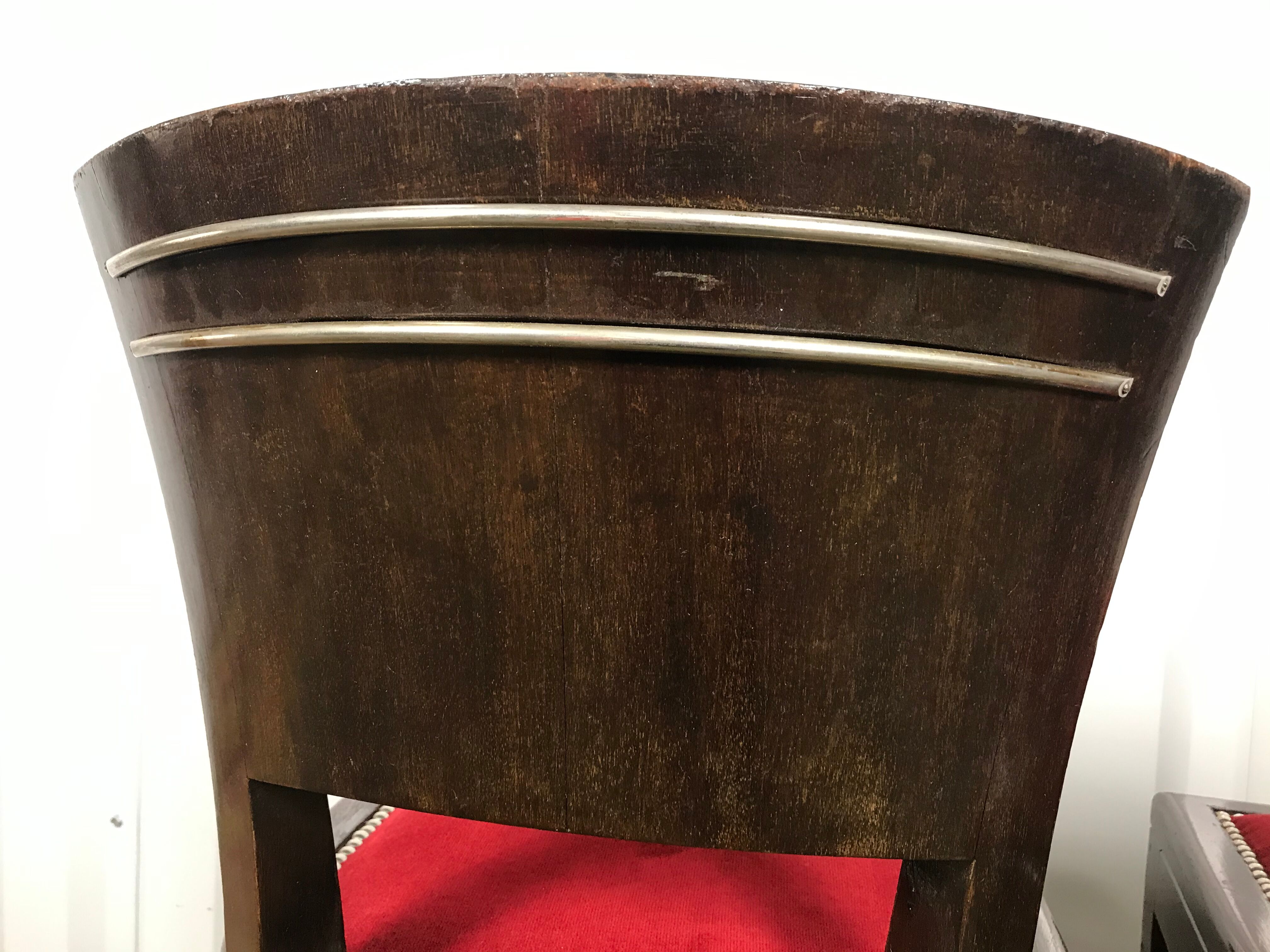 Pair of age Art Deco red velvet chairs