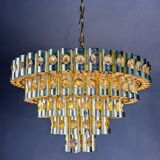 Gaetano Sciolari 5-tier chandelier, brass & crystal, Italy, 1970s