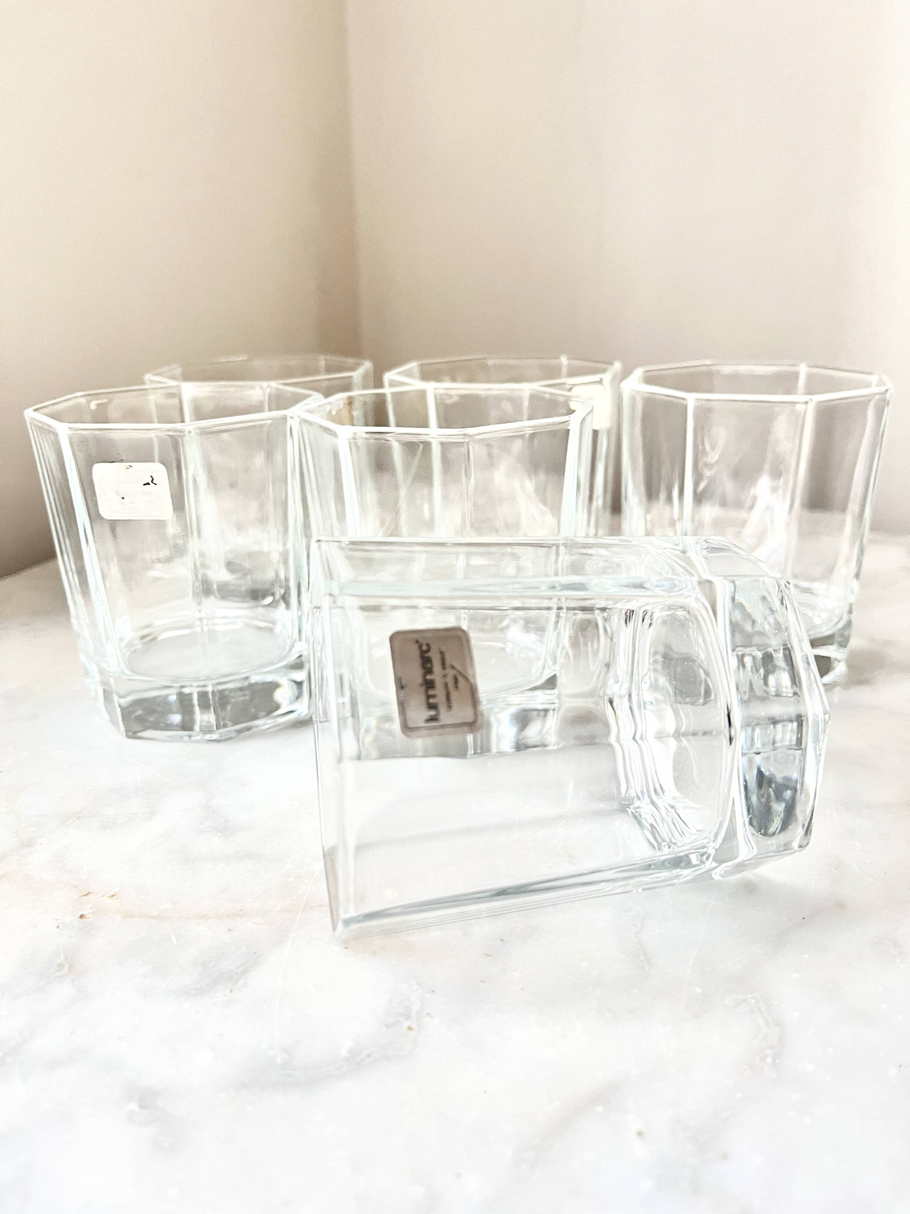 Vintage 6 x Hexagonal Clear Water Glasses, by Luminarc France, 1980s