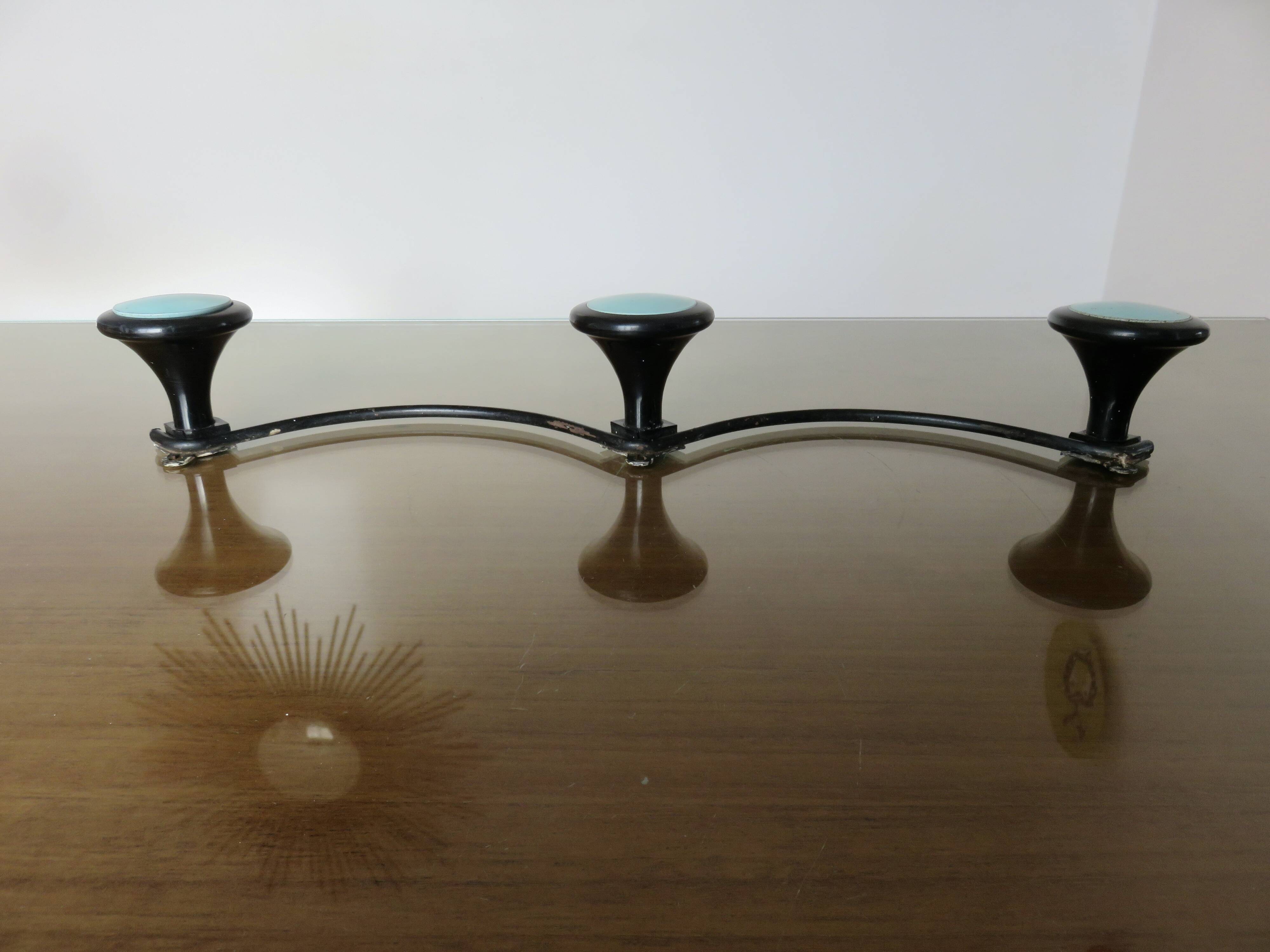 Wall-mounted coat rack, 3 hooks in Bakelite and metal, 1950s/60s