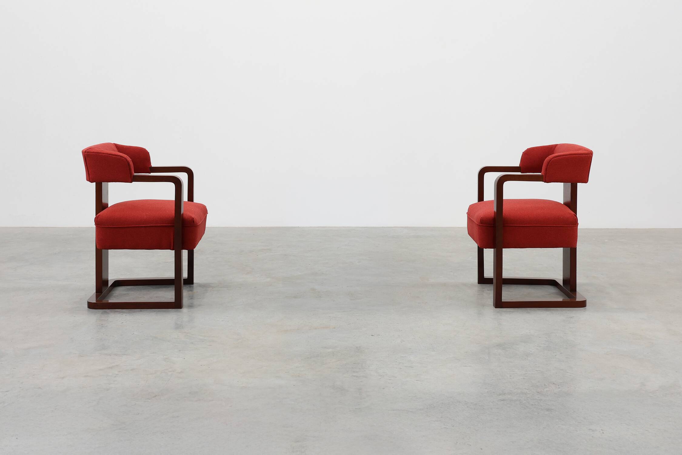 Set of Two Red Reupholstered Art Deco Chairs, Belgium ca. 1920