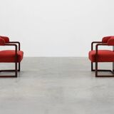 Set of Two Red Reupholstered Art Deco Chairs, Belgium ca. 1920