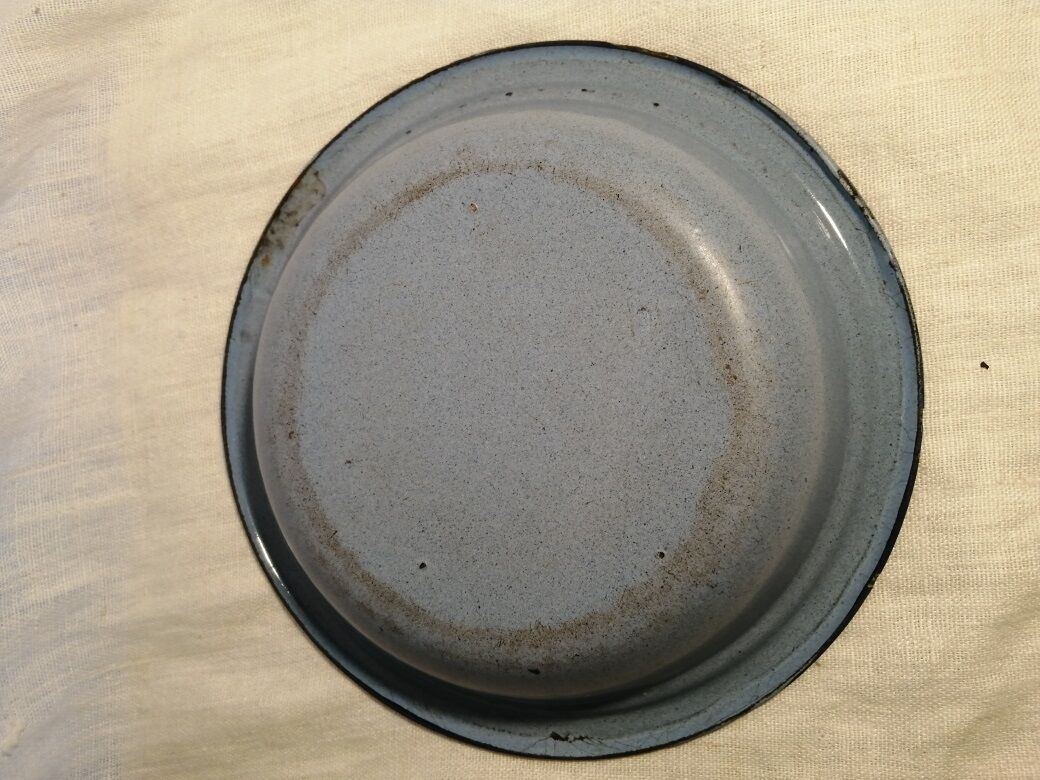 Hollow plate Metal plate enamelled Old vintage blue