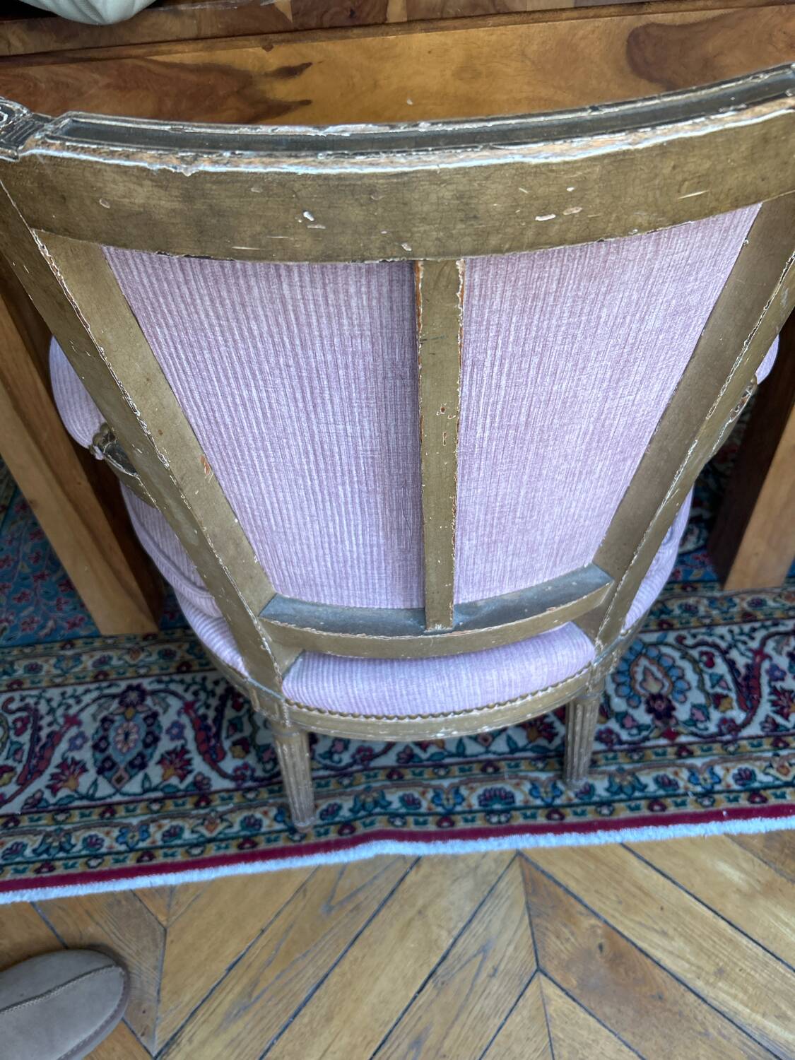 pair of antique Louis XVI style armchairs, in carved wood with a