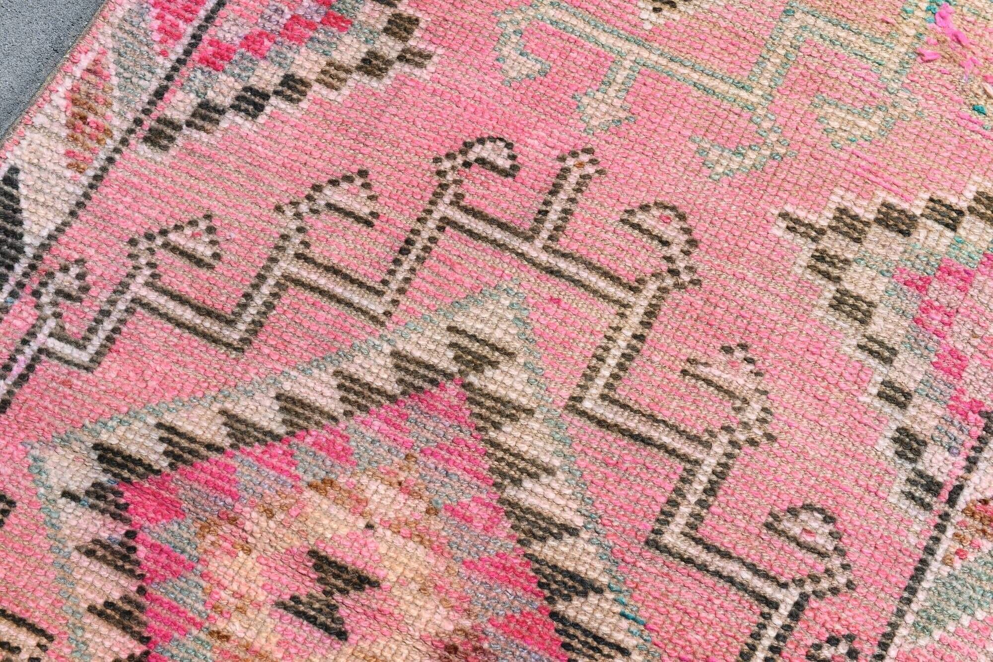 Tapis Couloir Rose à Médaillons, Tapis Turc Vintage, 86x364 Cm