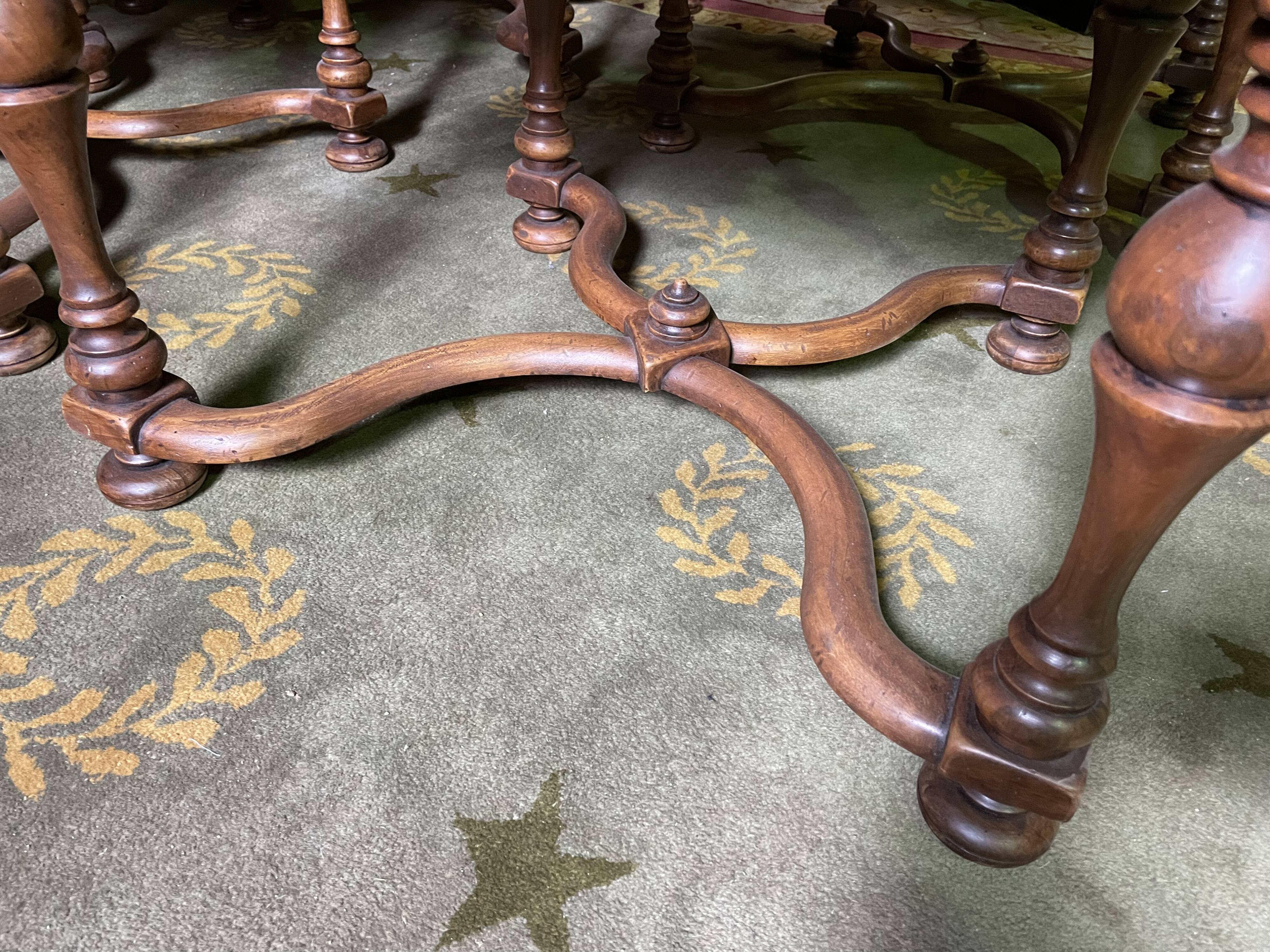 Suite of 6 chairs walnut and yellow velvet louis XIV style