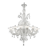 Chandelier traditionnel en verre de Murano blanc vénitien "Ca’ Rezzonico" avec Tra