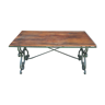 Table rectangulaire en fer forgé et bois