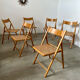 Lot 6 folding wooden chairs and vintage rattan canning year 60