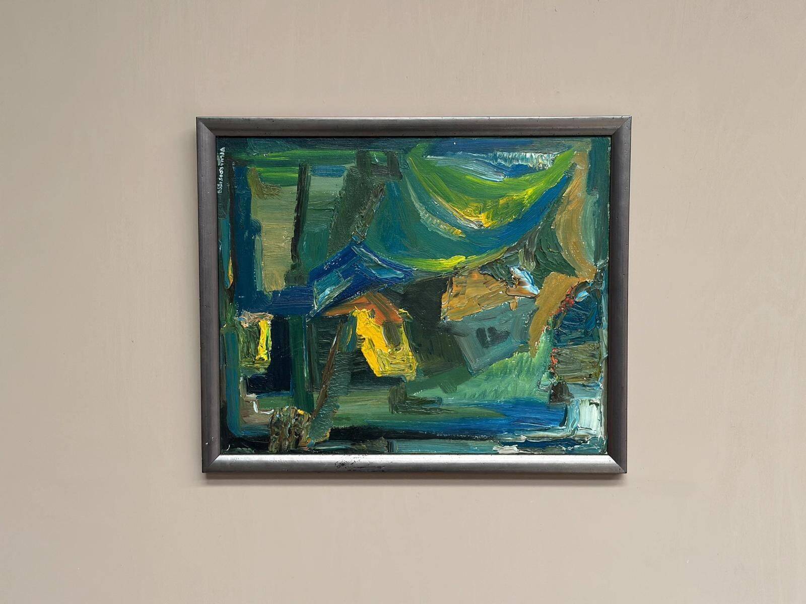 Original Mid Century Swedish Oil On Panel – “Abstract Motif” By Wilma Roos – Dated 1959 – Vintage & Framed